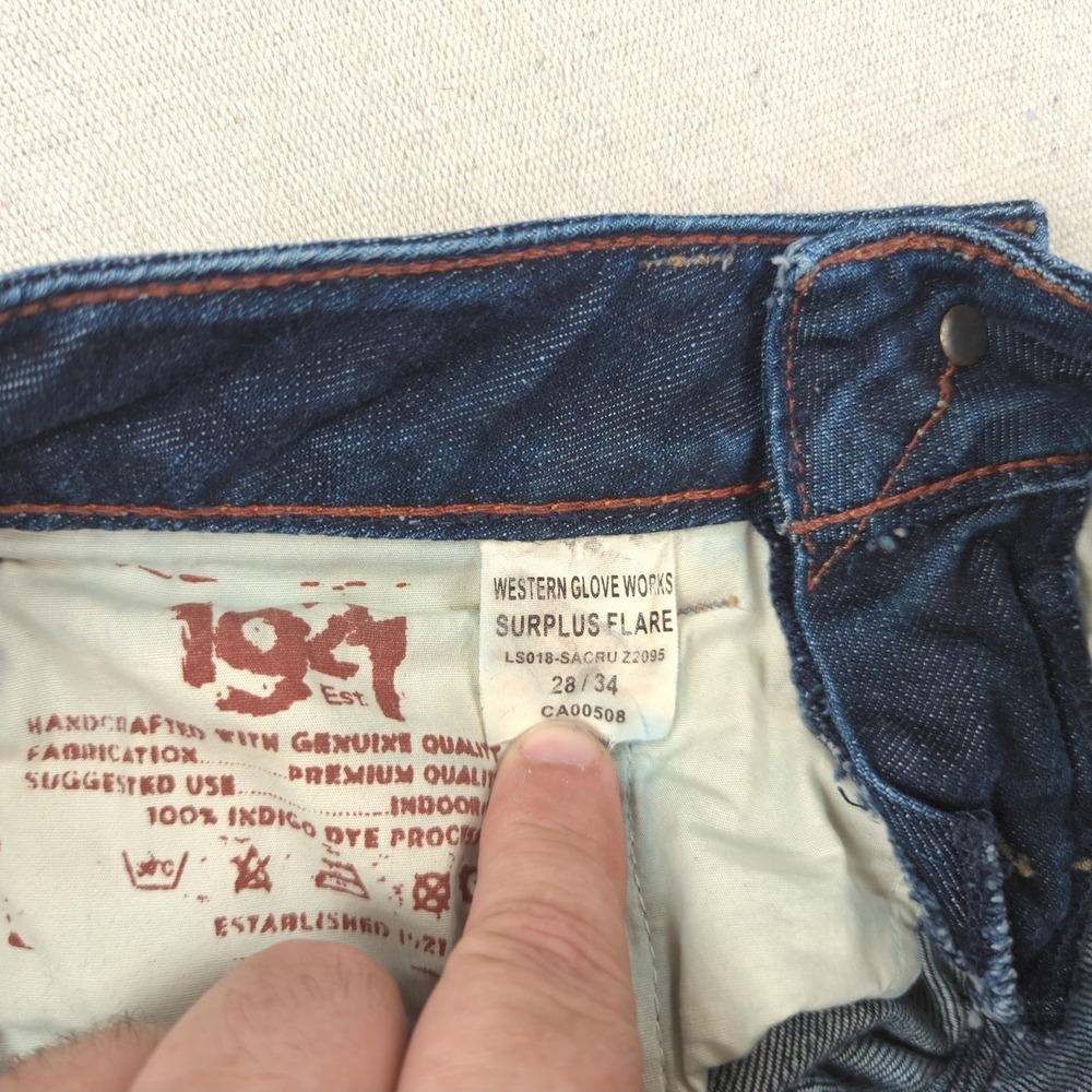 1921 Jeans Womens 28 Blue Surplus Flare Distressed Faded Boho - Picture 10 of 16